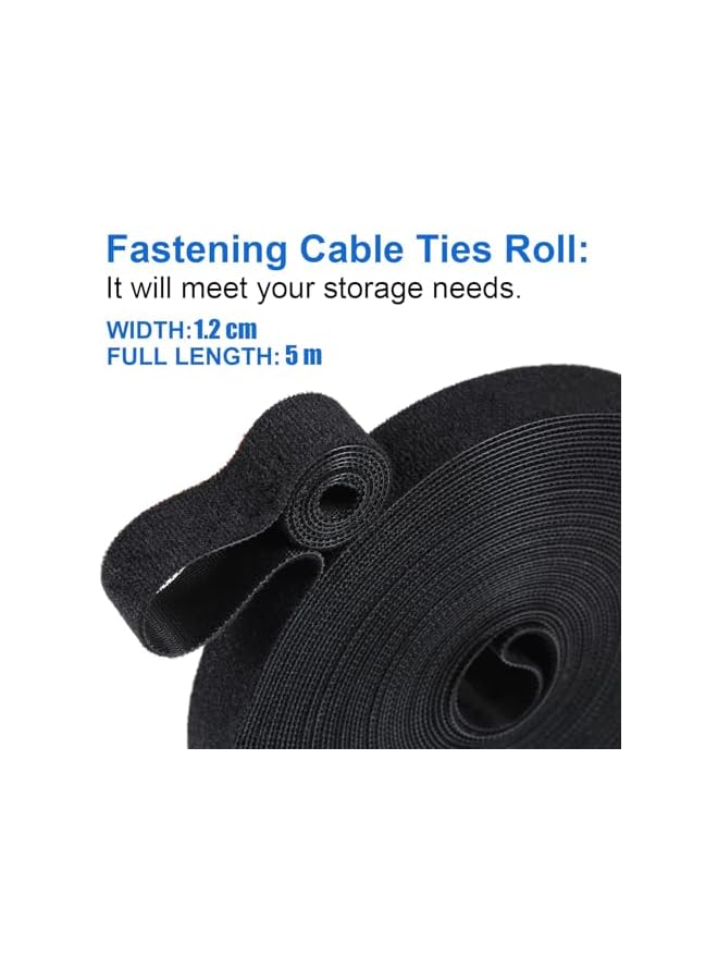 Green Tiger Reusable Cable Ties (2 Rolls), 5m x 1.2cm Each, Heavy Duty Double-Sided Hook and Loop for Cord Management, Black - Image 2