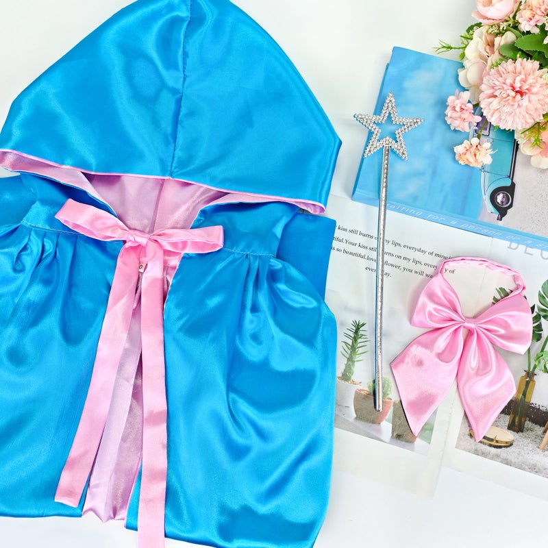 Horolam Fairy Godmother Costume Set, Fairy Costume Accessories with Blue Fairy Hooded Cloak Bow Tie Star Stick for Women (Cute) - Image 4