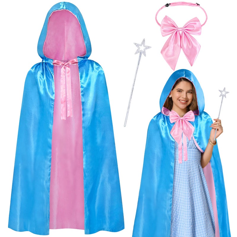Horolam Fairy Godmother Costume Set, Fairy Costume Accessories with Blue Fairy Hooded Cloak Bow Tie Star Stick for Women (Cute) - Image 1
