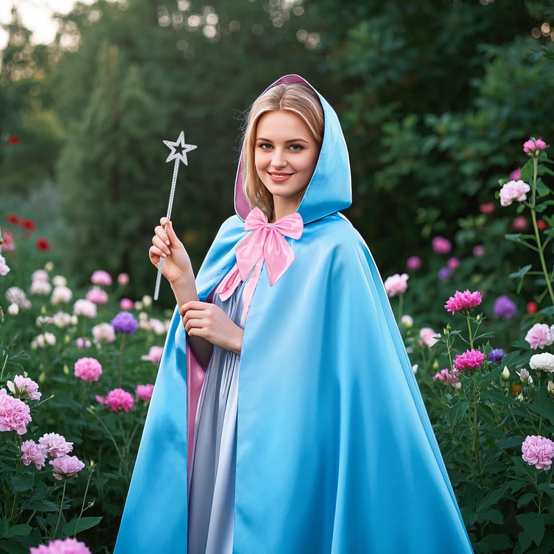 Horolam Fairy Godmother Costume Set, Fairy Costume Accessories with Blue Fairy Hooded Cloak Bow Tie Star Stick for Women (Cute) - Image 5