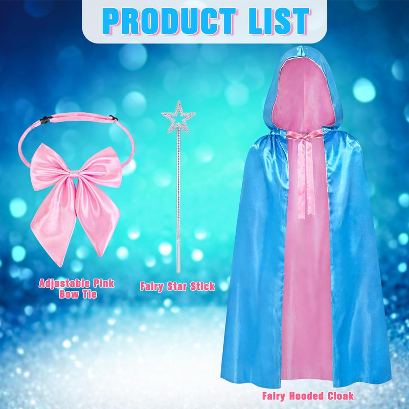 Horolam Fairy Godmother Costume Set, Fairy Costume Accessories with Blue Fairy Hooded Cloak Bow Tie Star Stick for Women (Cute) - Image 3