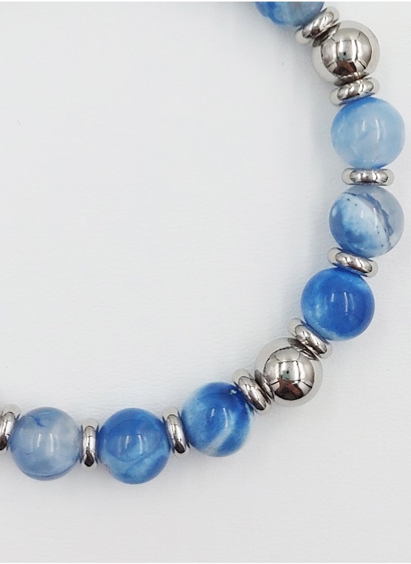 CHRYSOSTOMOS Handmade Beaded Bracelet for Men with Blue Agate and Hematite Grommet  - Image 2