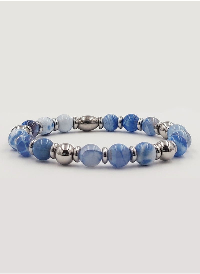 CHRYSOSTOMOS Handmade Beaded Bracelet for Men with Blue Agate and Hematite Grommet  - Image 1