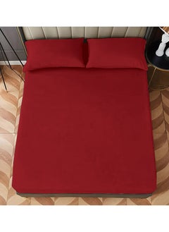 Classic King Bed Fitted  RED  Bedsheet Set 1 King Bed Fitted Sheet (180 x 200 cm) and 2 Pillow case (46 x 71+7.5cm)