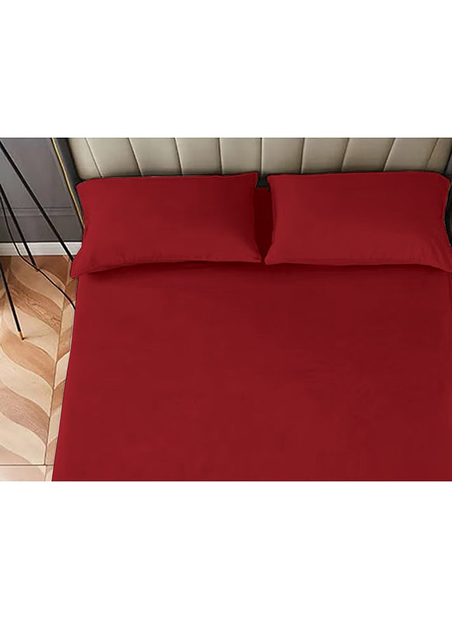 White Rose - Classic King Bed Fitted  RED  Bedsheet Set 1 King Bed Fitted Sheet (180 x 200 cm) and 2 Pillow case (46 x 71+7.5cm) - Image 1