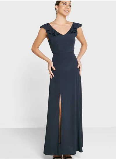 John Zack Tie Back Frill Maxi Bodycon Dress