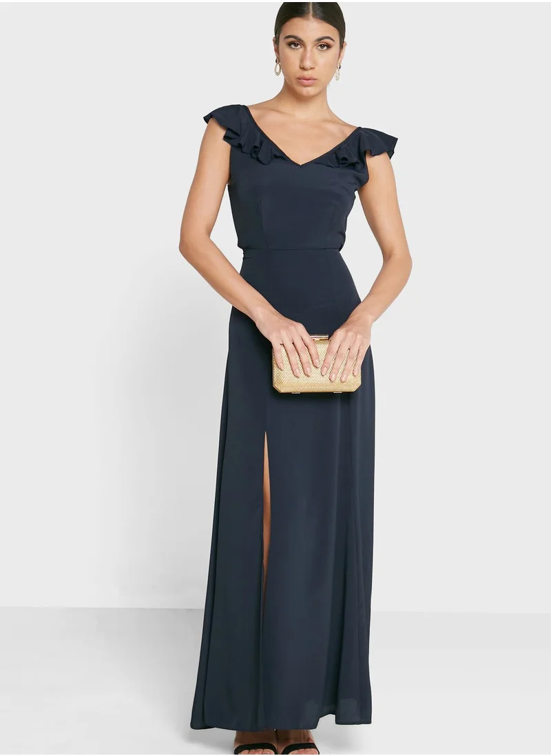 John Zack Tie Back Frill Maxi Bodycon Dress