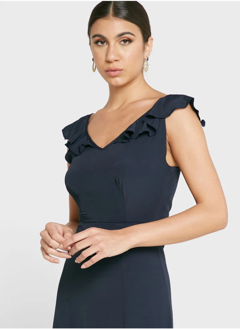 John Zack Tie Back Frill Maxi Bodycon Dress