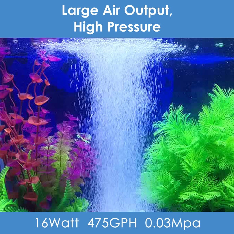 AquaMiracle Quiet Aquarium Air Pump 475GPH 0.03MPa 16W High Pressure Commercial Air Pump Pond Aerator Bubbler Hydroponics Air Pump Oxygen Pump for up to 1200 Gallon Water - Image 2