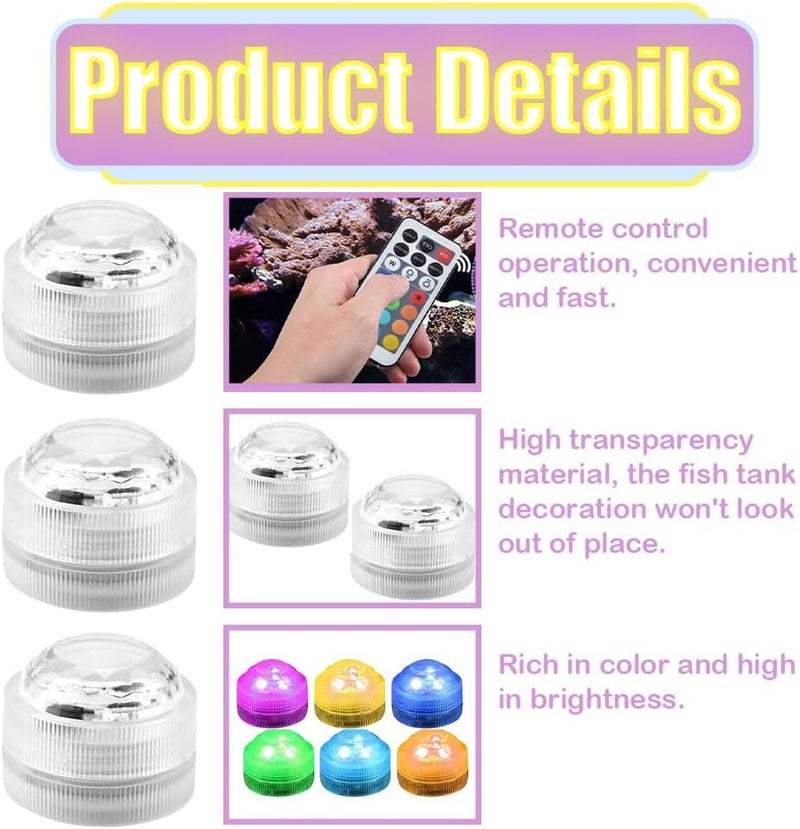 3 Pack Mini RGB Submersible LED Lights with 21-Key Remote, Waterproof Set - Image 3