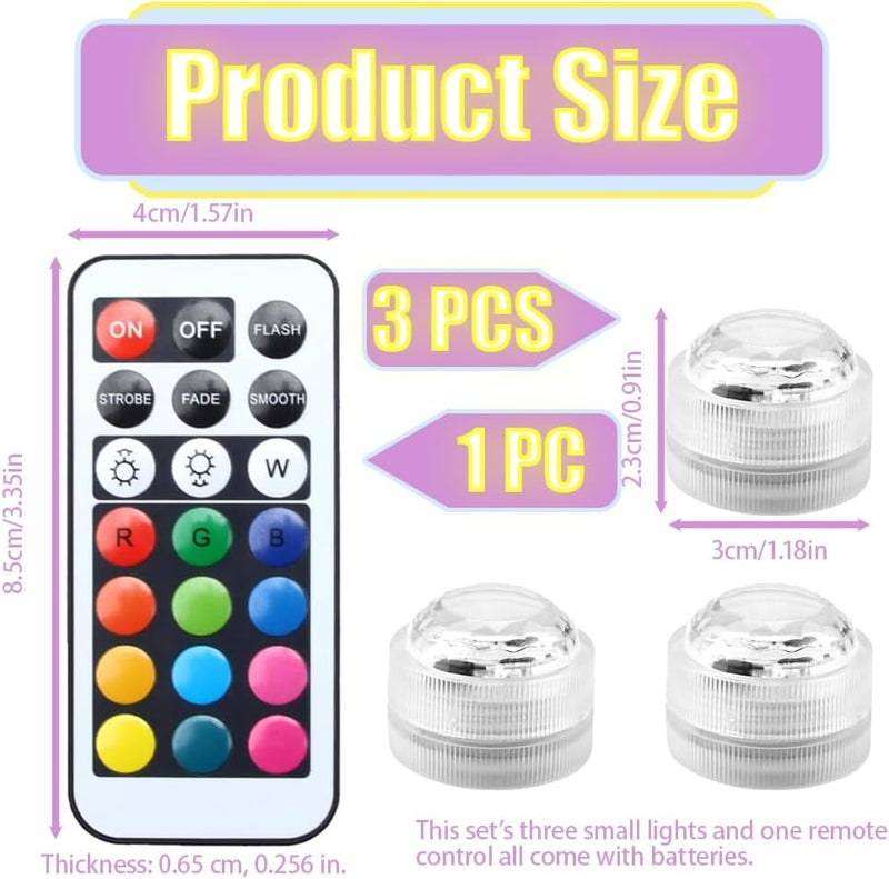 3 Pack Mini RGB Submersible LED Lights with 21-Key Remote, Waterproof Set - Image 2