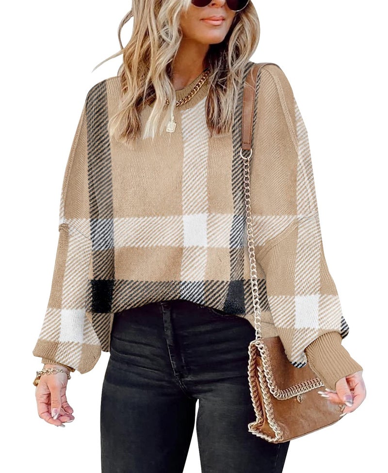 SAUKOLE Sweaters for Womens Causal Crewneck Batwing Sleeve Knit Tops Side Split Oversized Pullover Sweater Loose Jumper - Image 1