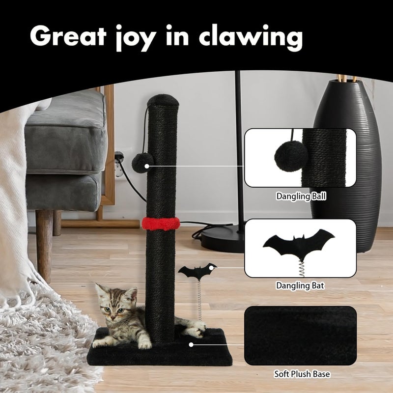 MECOOL Cat Scratching Post Premium Sisal Scratch Posts with Hanging Ball Vertical Scratcher for Indoor Cats and Kittens,Black - Image 2