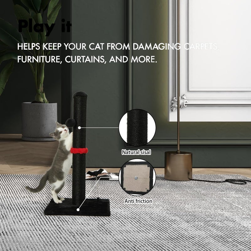 MECOOL Cat Scratching Post Premium Sisal Scratch Posts with Hanging Ball Vertical Scratcher for Indoor Cats and Kittens,Black - Image 3