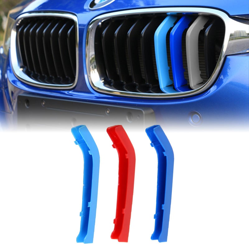 x xotic tech Iconic 3-colorTri Grille Insert Trims Strips, Front Center Kidney Grilles Compatible with BMW 3 Series F30 F31 320i 328i 330i 335i 340i Black Grills (8 Beam Bars)
