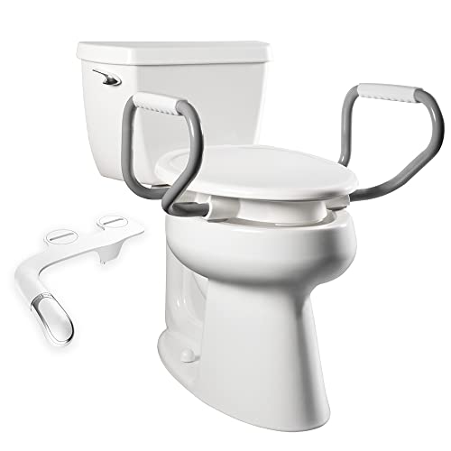 Bemis Assurance 3 Raised Toilet Seat with Handles and Bidet Attachment Secure Hinges Clean Shield Guard Elongated White - Image 2