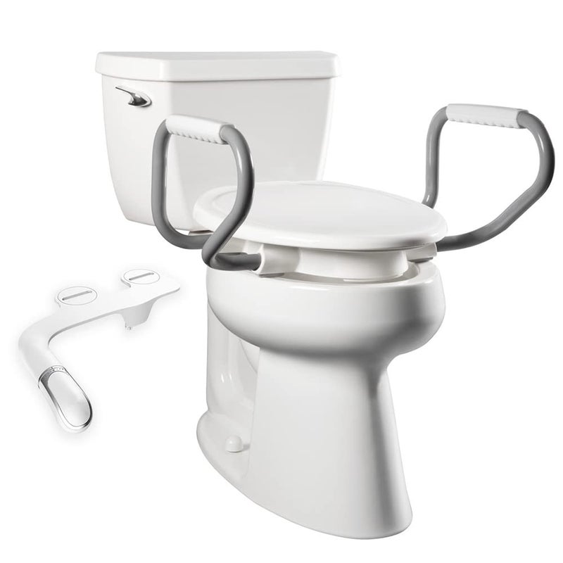 Bemis Assurance 3 Raised Toilet Seat with Handles and Bidet Attachment Secure Hinges Clean Shield Guard Elongated White - Image 3