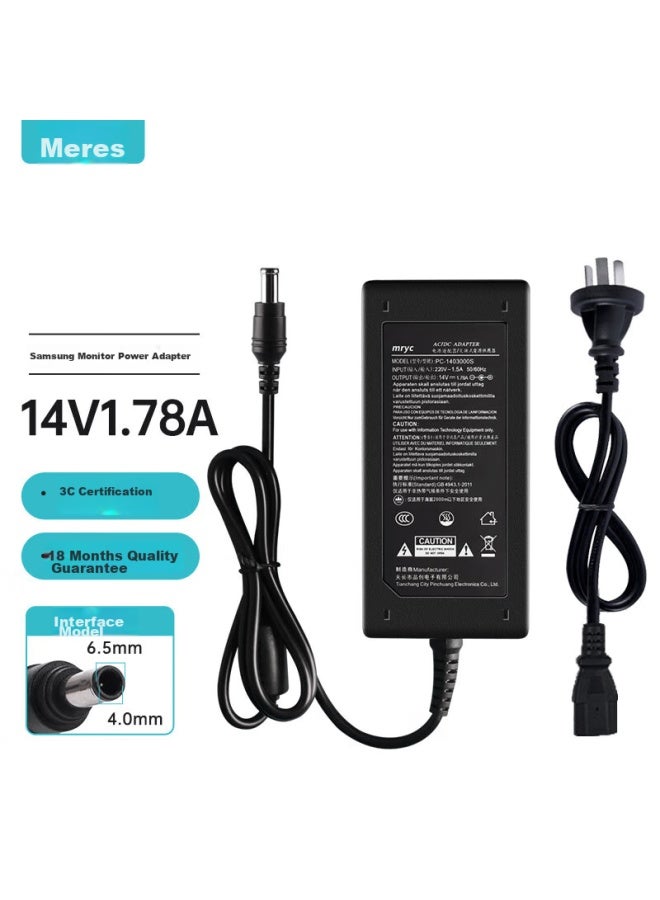 Mryc Samsung Monitor Power Cord, 14v 1.78a Lcd Computer Power Adapter, Universal Laptop Charger With Large Port And Pins, 6.5*4.0 - Image 1