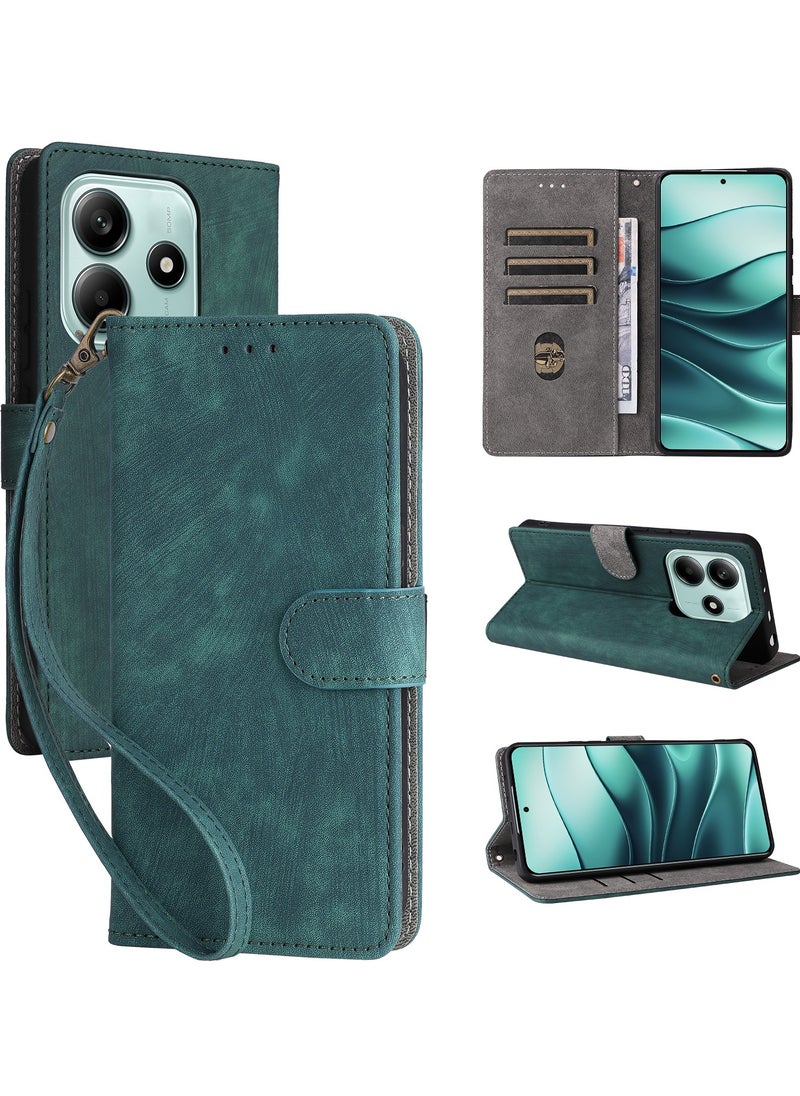 Generic For Xiaomi Redmi Note 14 5G / Xiaomi POCO M7 Pro 5G Cover with Hand Strap, PU Leather Full Body Protection Shockproof Flip Mobile Cover, RFID Anti-theft Brush Folio Wallet Case  - Image 1