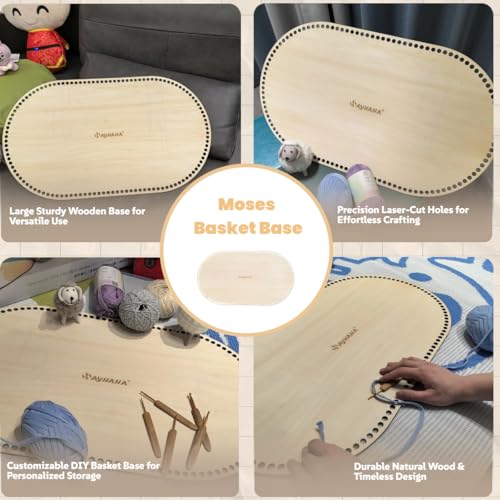 SAYHAHA Large Moses Basket Wood Bottom 27.56 x 15.75 inches,Oval Natural Wood Base Shaper for DIY Crochet or Knitting Weaving Crafts Home Decoration (1PC) - Image 5