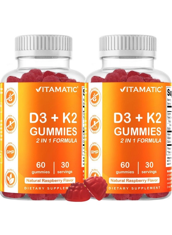 Vitamatic Vitamin D3 & K2 Gummies (2-Pack, 60 Count) Supports Healthy Bones, Heart Health, Calcium Absorption, and Immune Function Plant-Based, Non-GMO, Gluten-Free - Image 1