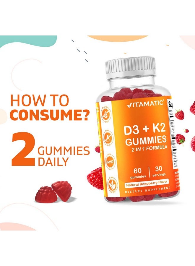Vitamatic Vitamin D3 & K2 Gummies (2-Pack, 60 Count) Supports Healthy Bones, Heart Health, Calcium Absorption, and Immune Function Plant-Based, Non-GMO, Gluten-Free - Image 4