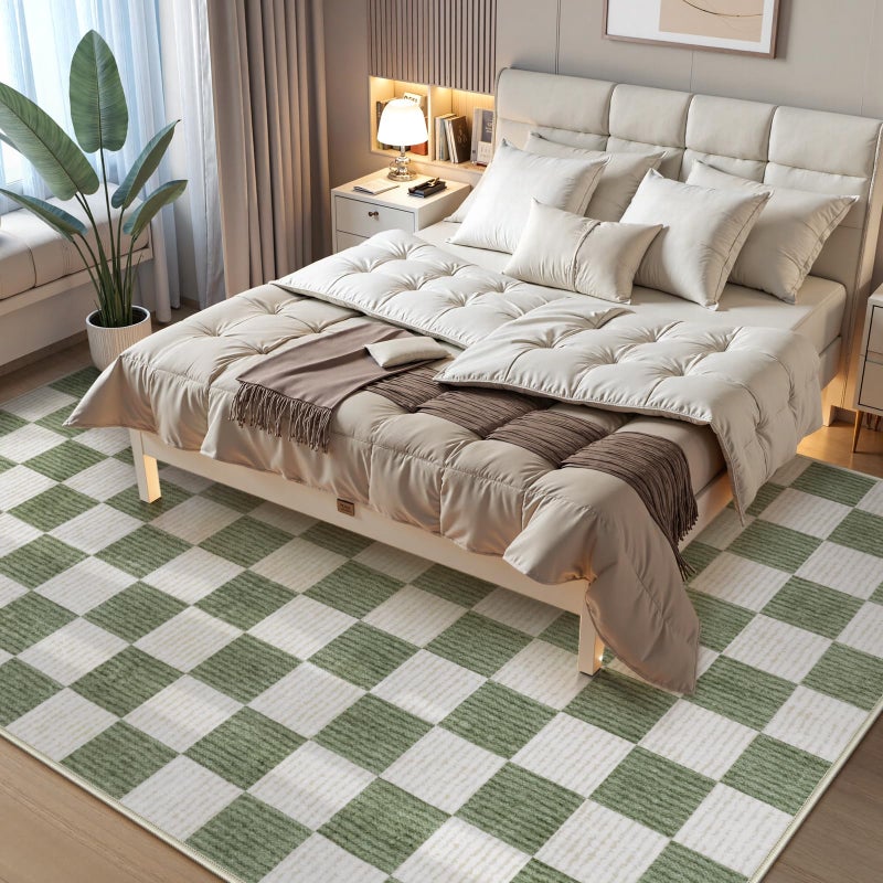 LIVEBOX 8x10 Area Rugs for Living Room, Checkered Non-Slip Washable Rugs, Farmhouse Neutral Classic Geometric Large Boys Area Rug for Bedroom, Carpet for Living Dining Room Office(Sage Green,8'x10') - Image 2