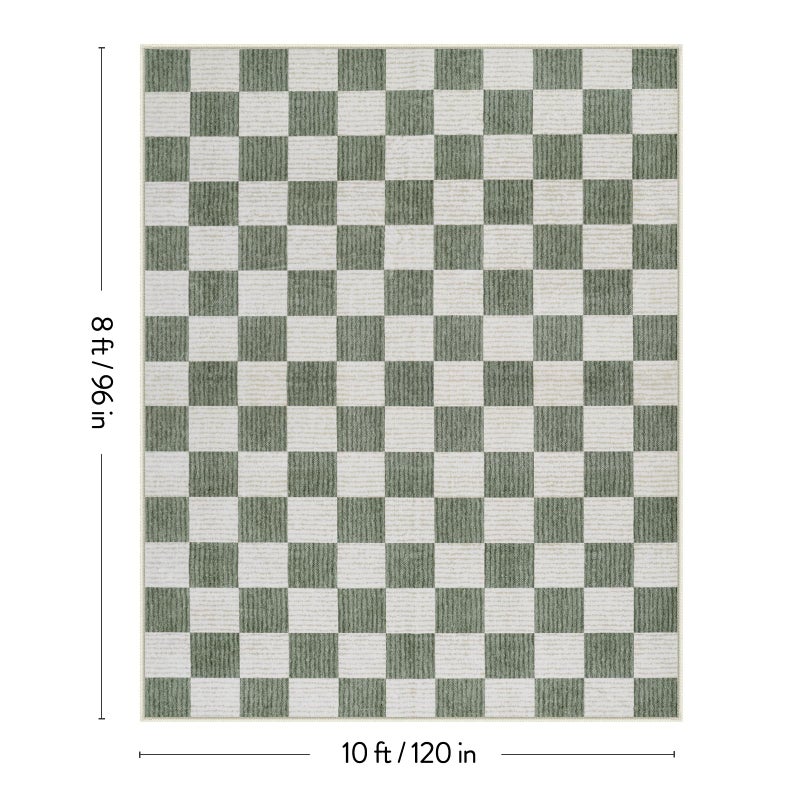 LIVEBOX 8x10 Area Rugs for Living Room, Checkered Non-Slip Washable Rugs, Farmhouse Neutral Classic Geometric Large Boys Area Rug for Bedroom, Carpet for Living Dining Room Office(Sage Green,8'x10') - Image 5