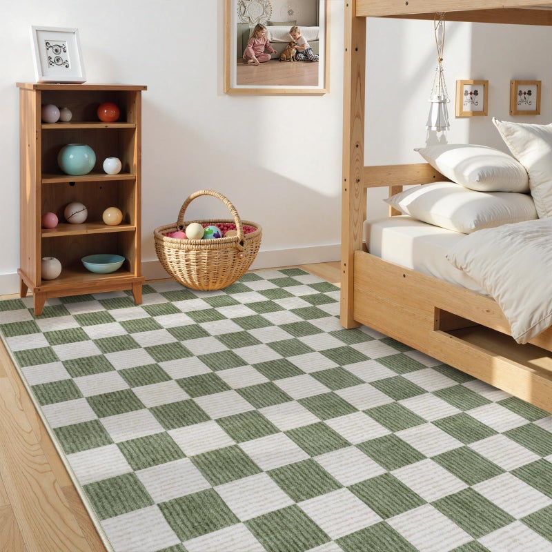 LIVEBOX 8x10 Area Rugs for Living Room, Checkered Non-Slip Washable Rugs, Farmhouse Neutral Classic Geometric Large Boys Area Rug for Bedroom, Carpet for Living Dining Room Office(Sage Green,8'x10') - Image 4