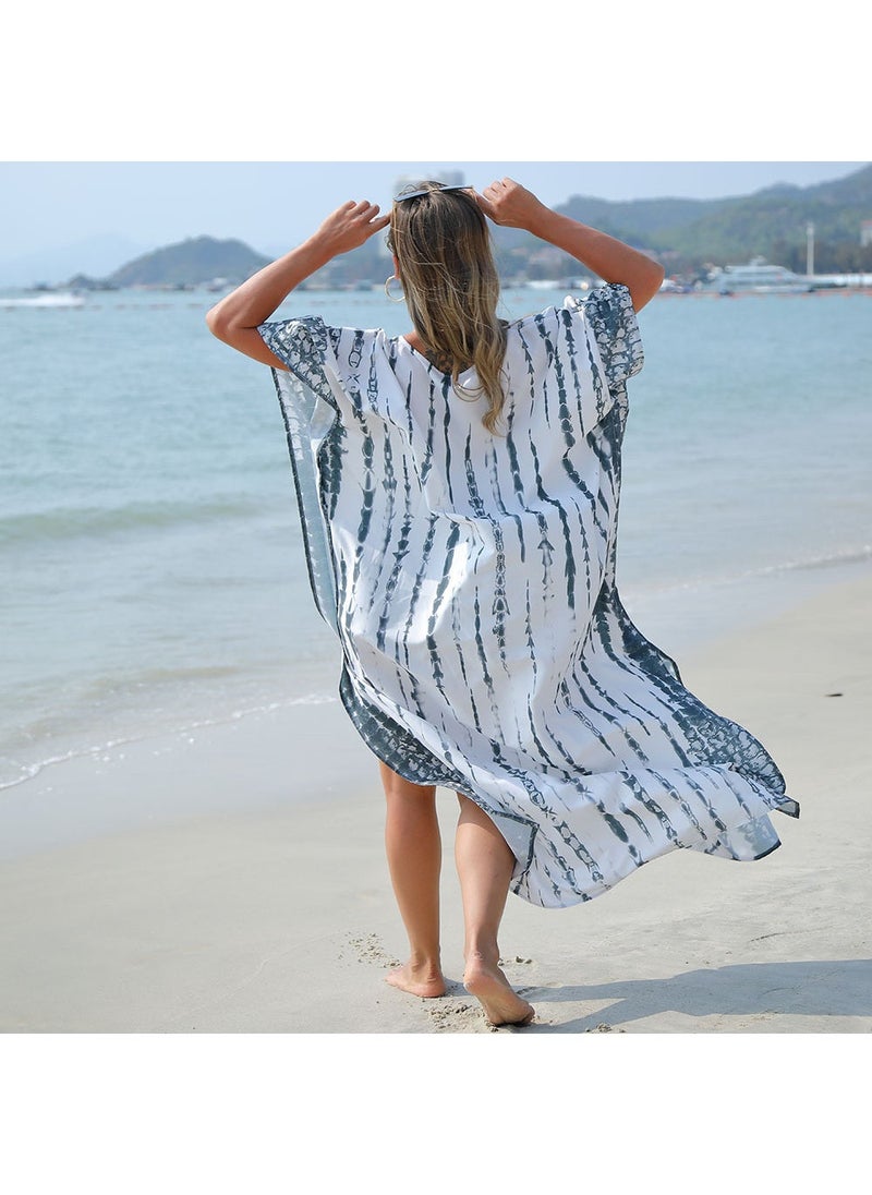 1 x 5 pcs Quick-Dry Gradient Beach Cover-Up Robe White ash 1D89