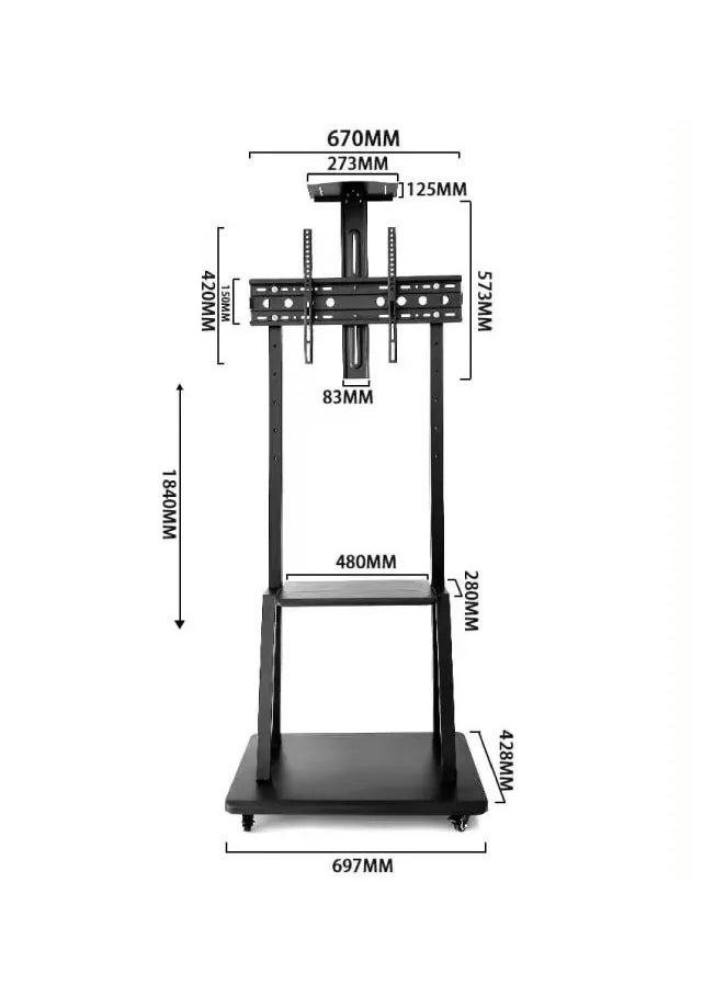 Mobile TV Floor Stand for 42-100 Inch TVs up to 150 kg, VESA 900x600 mm, Heavy Duty TV Stand with Locking Wheels, AV Support Shelf, and Height Adjustment, Black | TF-FS1700B - pzsku/Z8685FD2EE832F30E8955Z/45/1741255044/a8642b74-dc6d-465c-ad22-5846dd2e975d