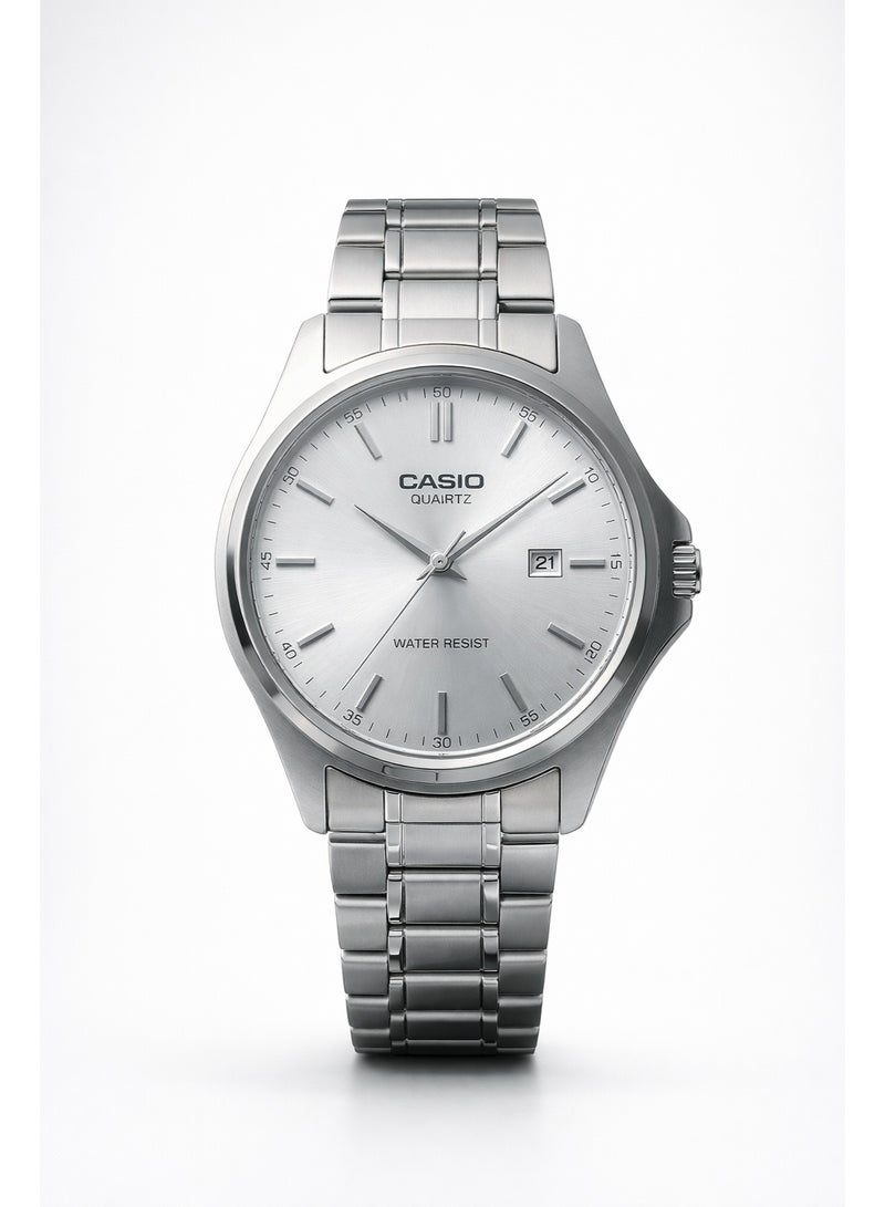 Casio Men's Stainless Steel Analog Watch – Silver Dial Water Resistant Watch with Date Display | Classic Casio Wrist Watch