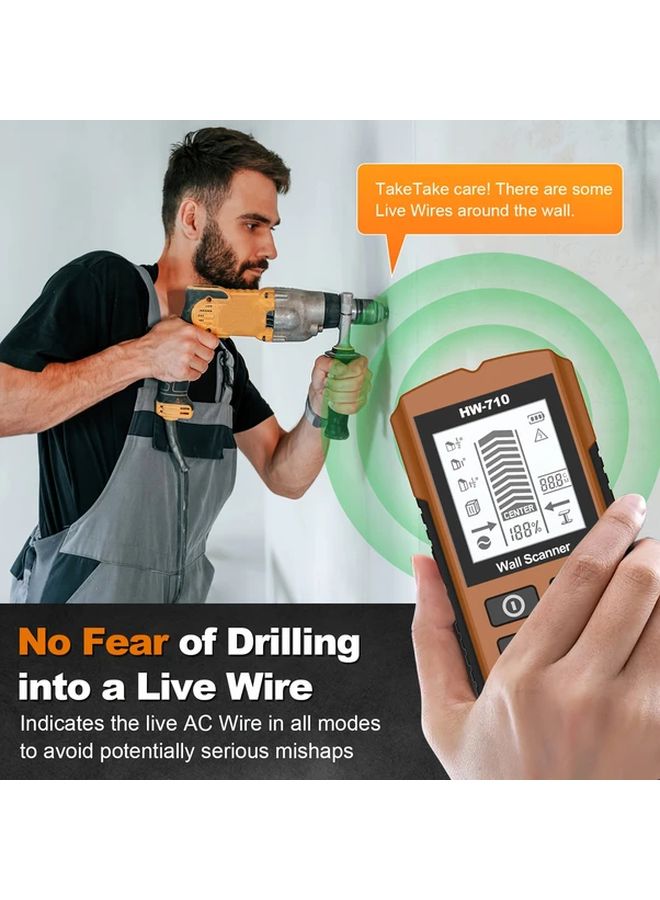 Brown Digital Wall Scanner Detector For Studs Metal AC Wire Cable PVC Pipe - Image 5