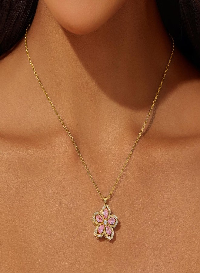 Cicy Bell Womens Cherry Blossom Fidget Necklace Rotatable Dainty Cubic Zirconia Flower Adjustable Spinning Pendant Necklaces Birthday Valentine's Day Jewelry Gifts, 45CM, Brass, CZ Stone, Cubic - Image 3