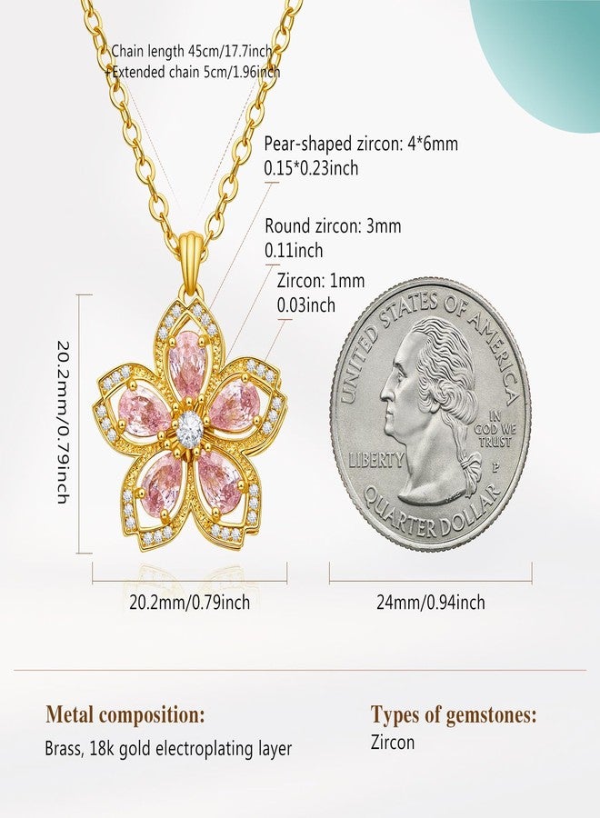 Cicy Bell Womens Cherry Blossom Fidget Necklace Rotatable Dainty Cubic Zirconia Flower Adjustable Spinning Pendant Necklaces Birthday Valentine's Day Jewelry Gifts, 45CM, Brass, CZ Stone, Cubic - Image 5