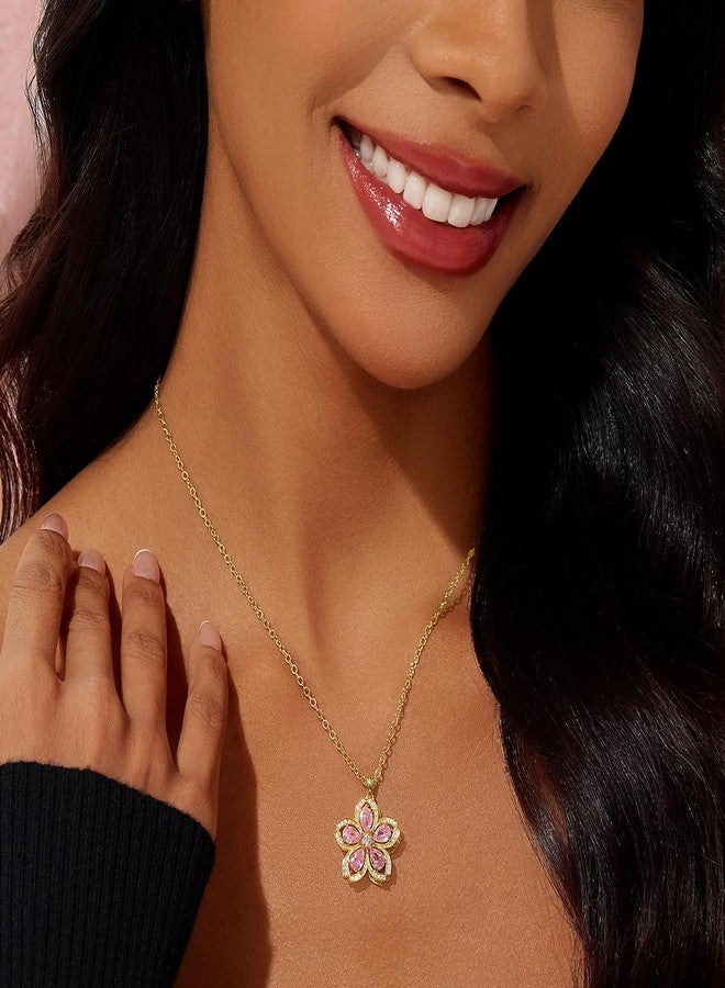 Cicy Bell Womens Cherry Blossom Fidget Necklace Rotatable Dainty Cubic Zirconia Flower Adjustable Spinning Pendant Necklaces Birthday Valentine's Day Jewelry Gifts, 45CM, Brass, CZ Stone, Cubic - Image 2