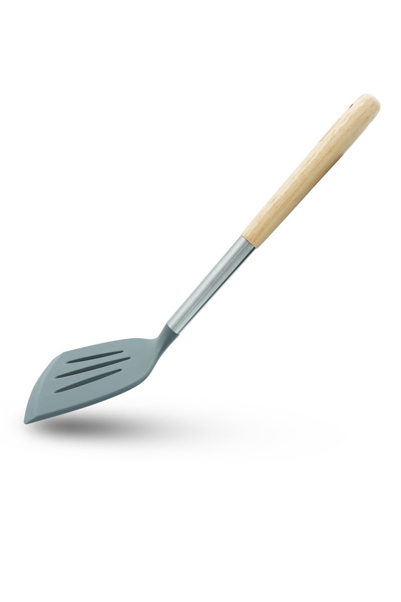 Beram Silicone Spatula Set with Wooden & Steel Handles, Heat-Resistant, BPA-Free, Non-Stick Safe Grey (Single Slotted Shovel) - Image 1