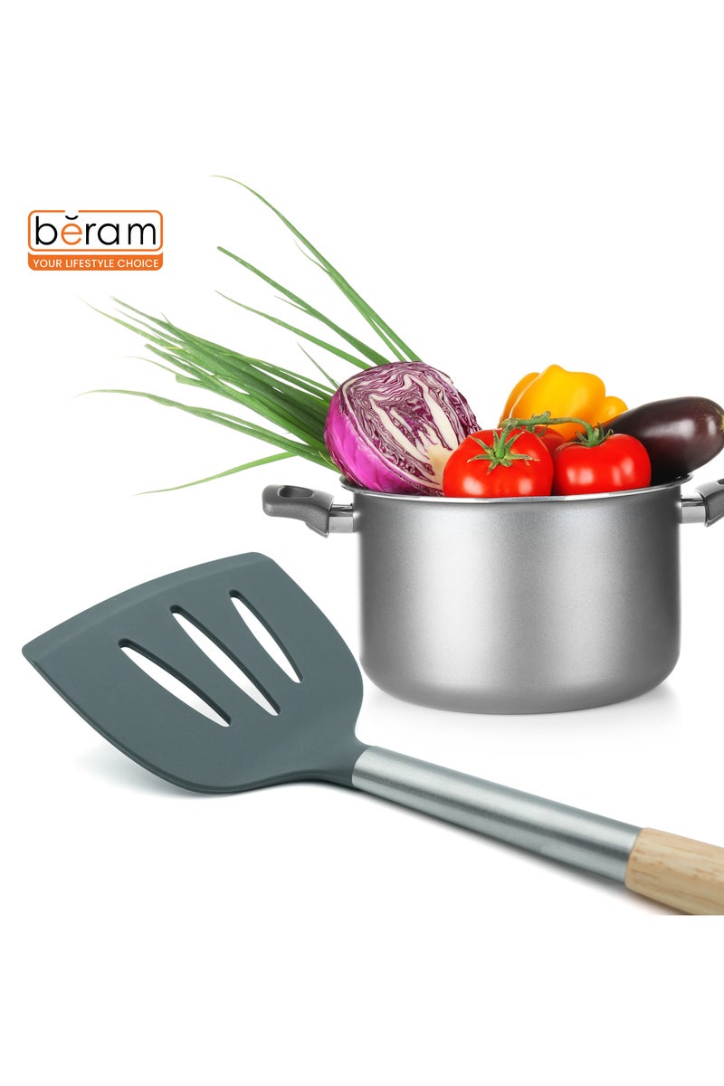 Beram Silicone Spatula Set with Wooden & Steel Handles, Heat-Resistant, BPA-Free, Non-Stick Safe Grey (Single Slotted Shovel) - Image 3