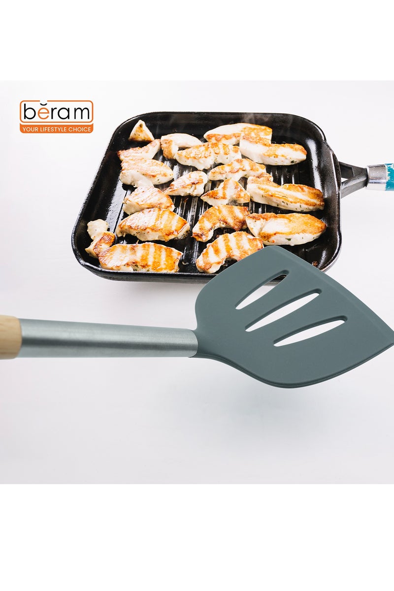 Beram Silicone Spatula Set with Wooden & Steel Handles, Heat-Resistant, BPA-Free, Non-Stick Safe Grey (Single Slotted Shovel) - Image 5