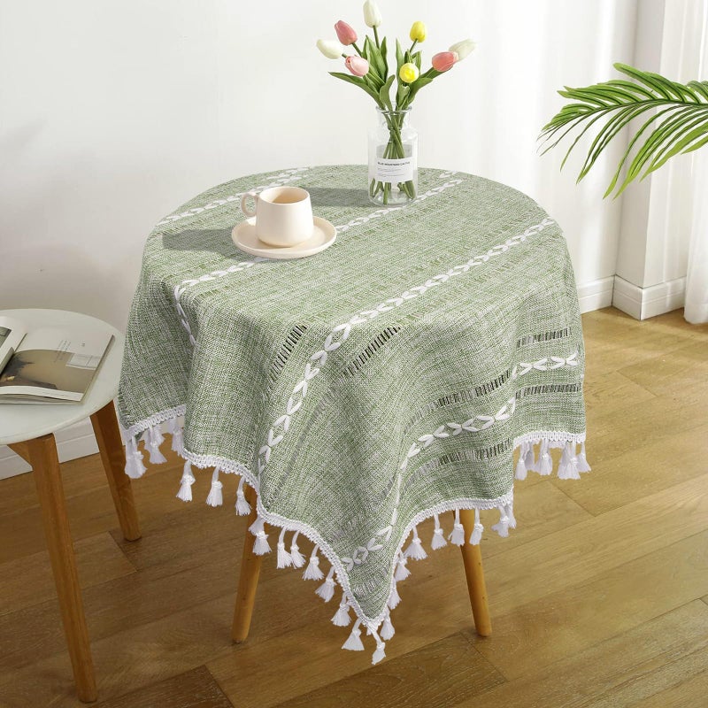 tiosggd Boho Small Square Tablecloth 36''x36'', Sage Green Linen Coffee Table Cover, Spring Nightstand Cover Top, End Bedside Table Cloth Runner, Coastal Rustic Farmhouse Spring Easter Home Decor - Image 2