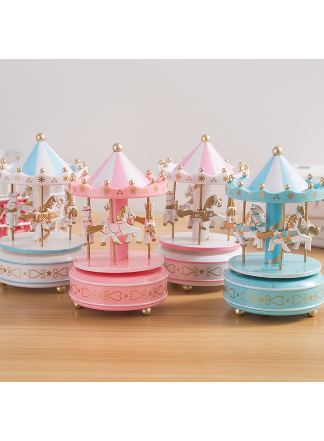Cake Jewelry Small Carousel Music Box Ornaments Birthday Gift Children's Boutique Toys Trojan Decoration-Color:B607 Pink Flowers - Image 3