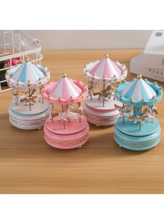 Cake Jewelry Small Carousel Music Box Ornaments Birthday Gift Children's Boutique Toys Trojan Decoration-Color:B607 Pink Flowers - Image 2