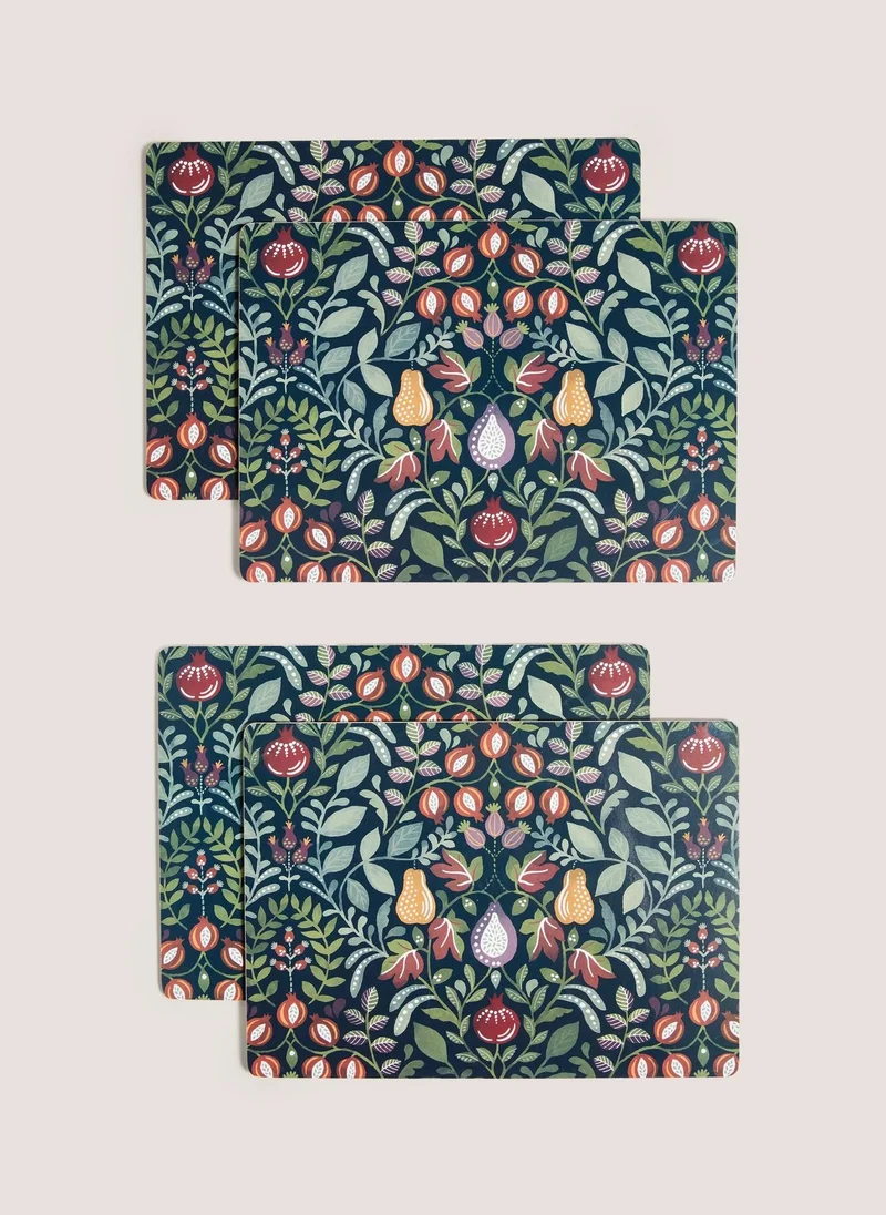 Matalan 4 Pack Folk Harvest Corkback Placemats Black/Green
