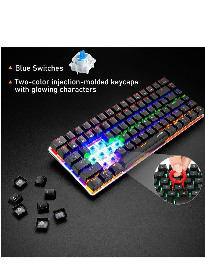 إيه جاز لوحة مفاتيح ميكانيكية NACODEX GEEK AK33 مزودة بتقنية البلوتوث والسلك، بإضاءة خلفية LED بألوان قوس قزح، ومفتاح أزرق - Image 4