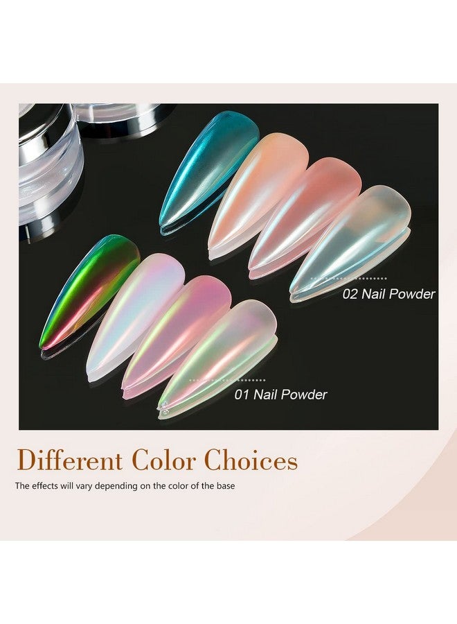 بريتي ديفا بودرة أظافر بريتي ديفا أورورا كروم بلونين، مسحوق أظافر كروم لؤلؤي مع مساحيق معدنية متغيرة الألوان متعددة الألوان، تأثير مرآة سحري، تأثير ضوء القمر، مسحوق صبغة أبيض قزحي الألوان للأظافر - Image 2