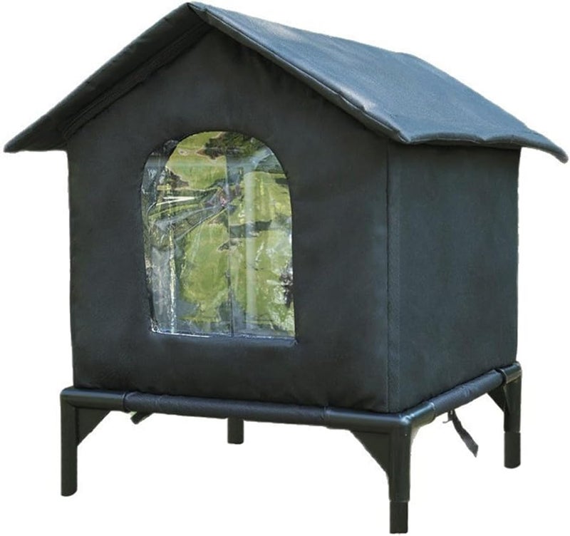 Insulated Outdoor Cat House Winter Shelter Black with Bracket Size L Raised Base - Image 1