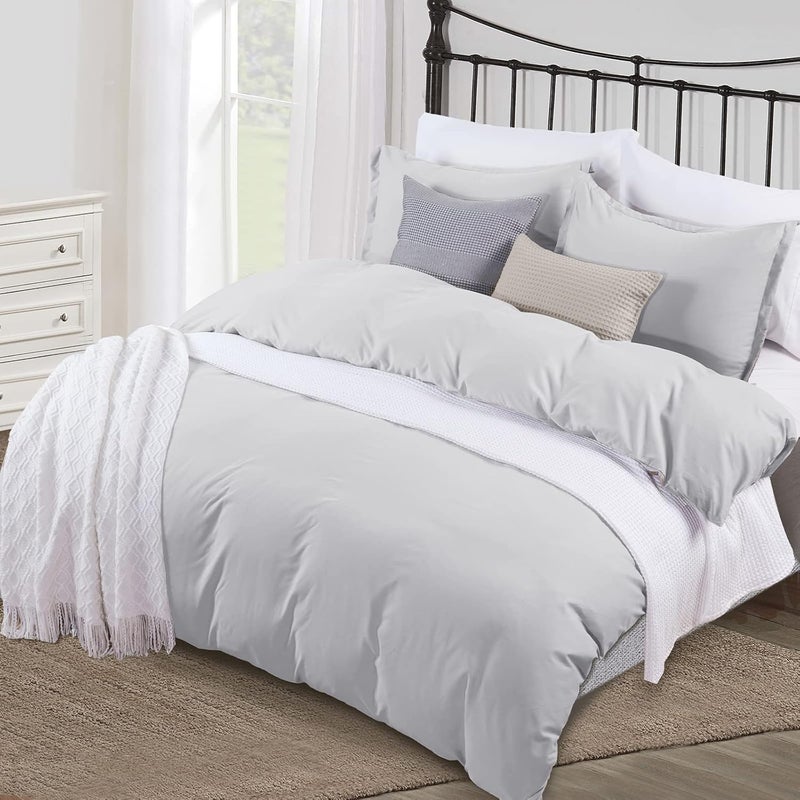 PHF 3 Piece Super King Size Washed Duvet Covet Set, Silky Breathable Microfiber, Ultra Soft, Set includes 1x 220cm x 260cm Duvet covet + 2x 50cm x 75cm Pillow Shams, Light Grey - Image 3