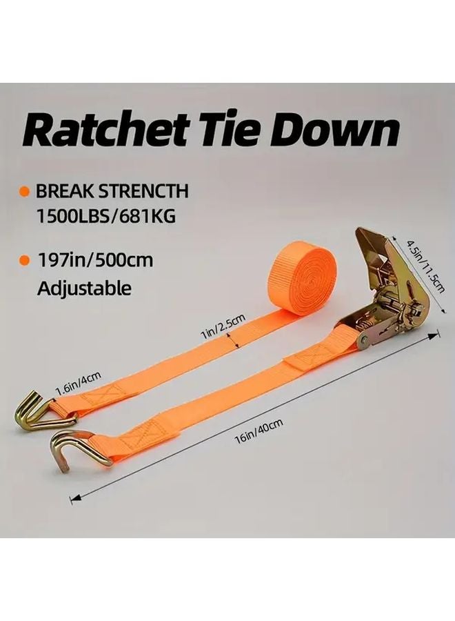 Heavy Duty Double Hook Locking Cargo Tie Down Strap Orange 19685inch Secure Moving - Image 1