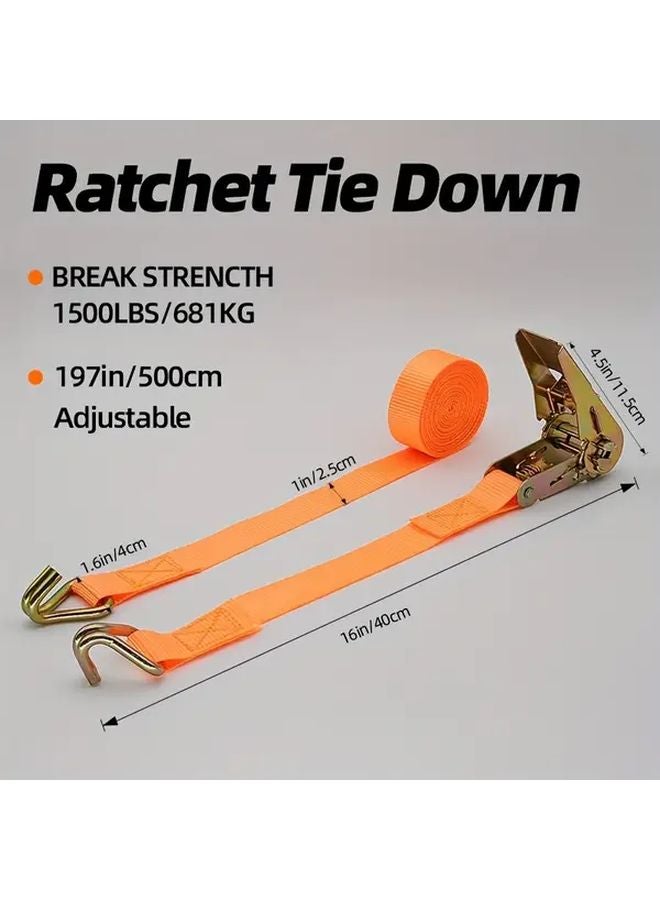 Heavy Duty Double Hook Locking Cargo Tie Down Strap Orange 19685inch Secure Moving - Image 3