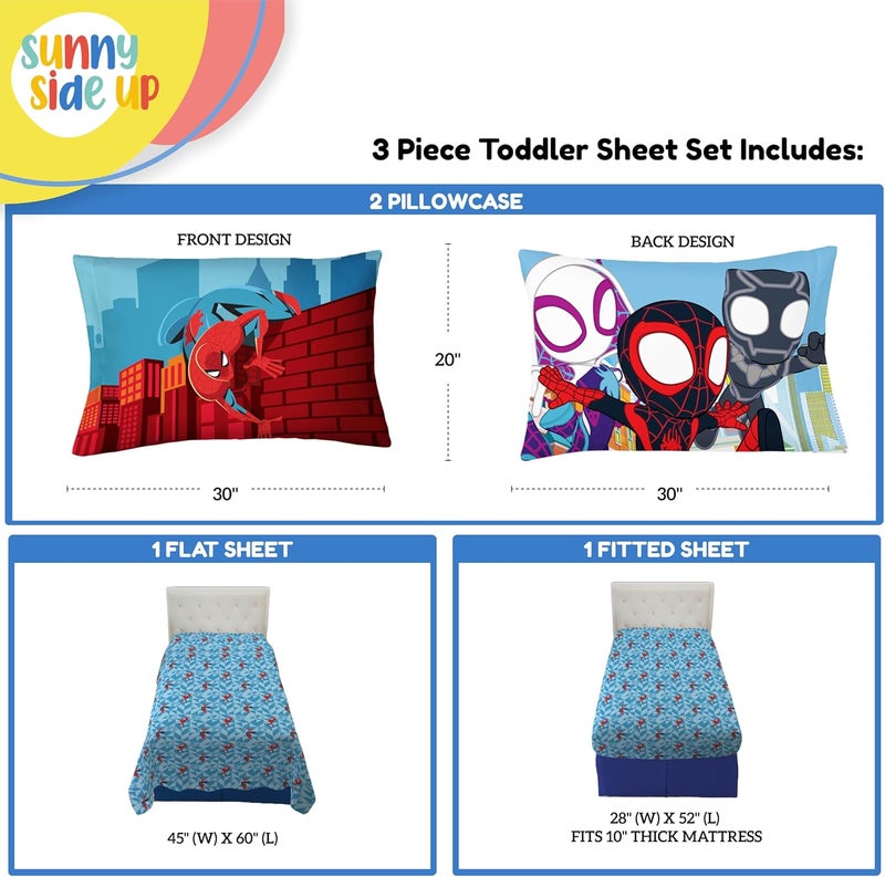 Sunny Side Up Kids Sheet Set Includes Sheets and Pillow Cover - 100% Microfiber Bedding and Room Decor, Blue - Spiderman, 3 Piece Toddler - Image 2